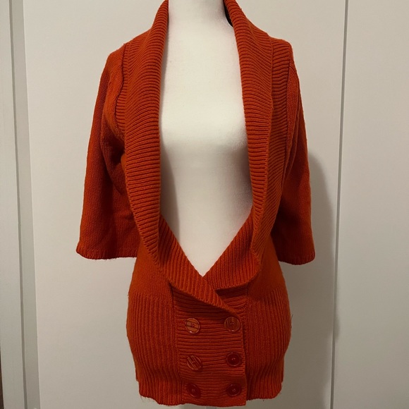 ORANGE RUST - CARDIGAN SWEATER / DEEP V / ROLLEDCOLLAR / DOUBLE BREASTED BUTTONS - Picture 4 of 7
